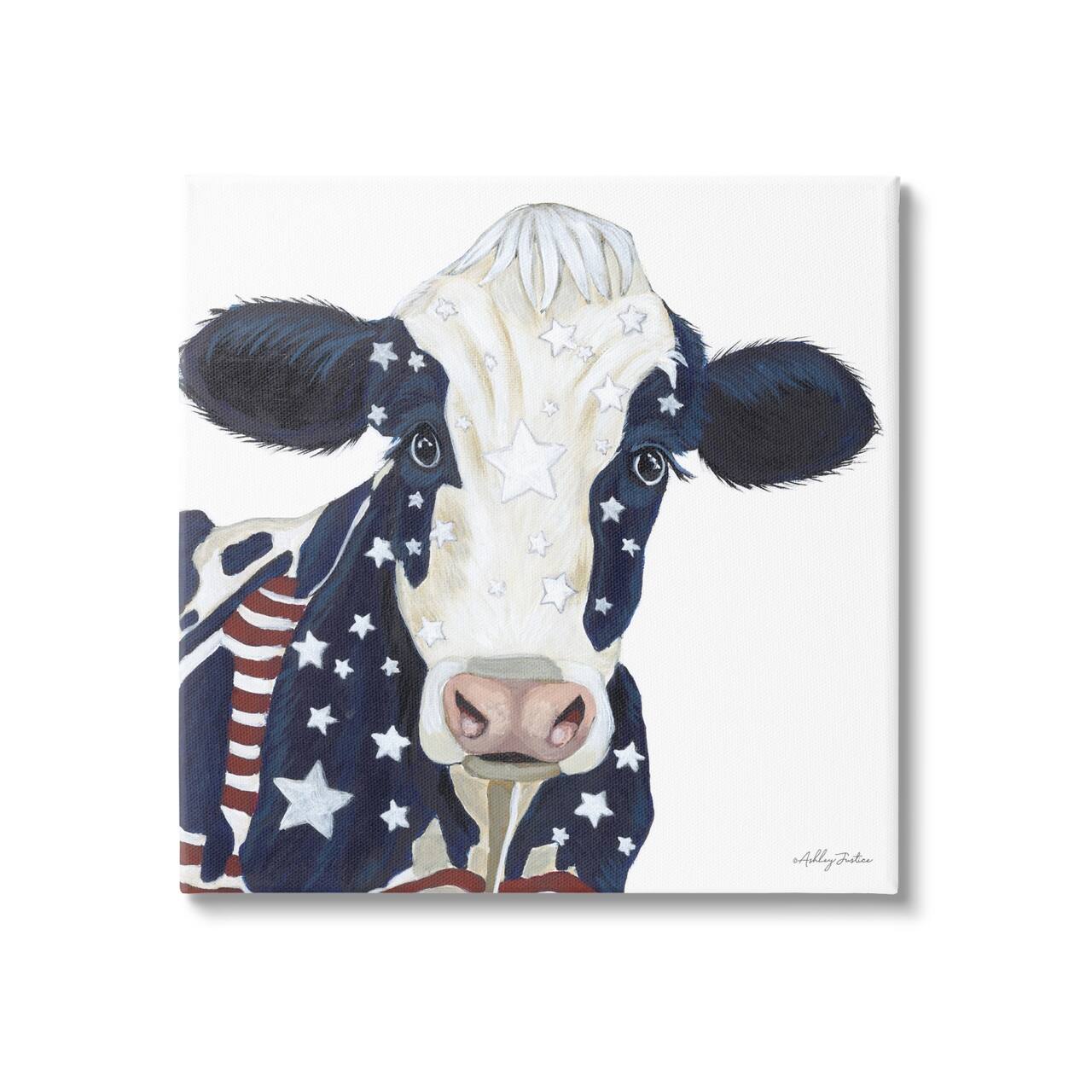 Stupell Industries Country Americana Cow Flag Pattern Canvas Wall Art